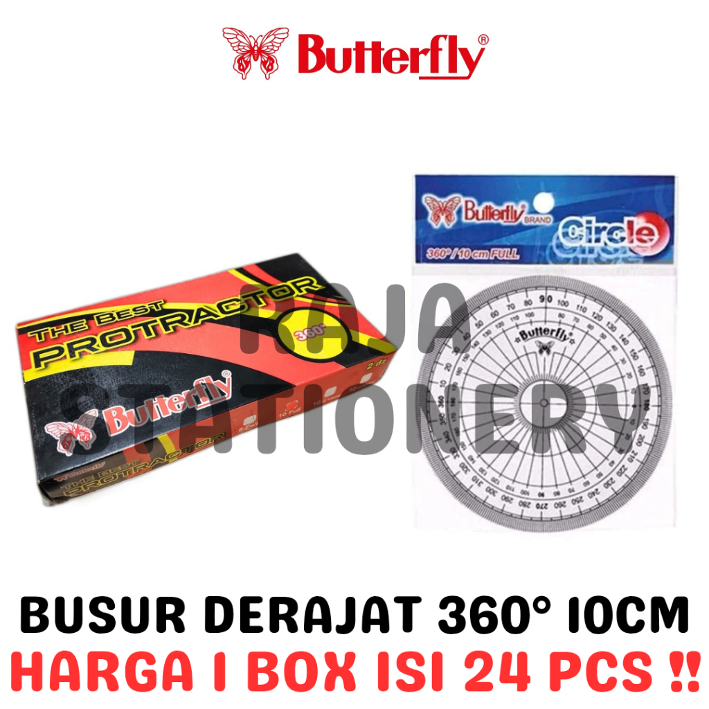 BUTTERFLY PROTRACTOR 360° ROUND FULL RULER ARC DEGREE 360° กล่องกลม 10 ซม. [24 ชิ้น]