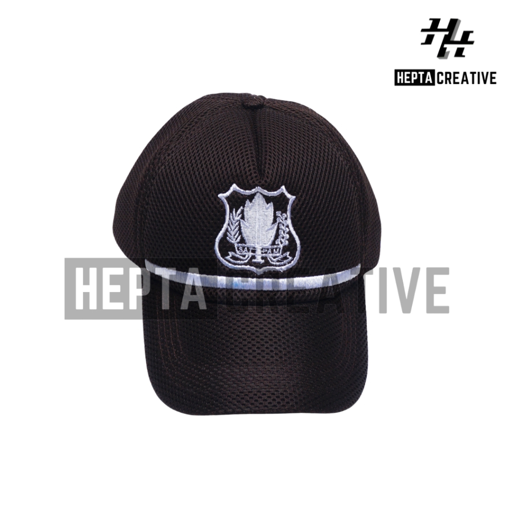 HEPTA CREATIVE BEST DOUBLE MESH BROWN SECURITY HAT พร้อมโลโก้สีขาว