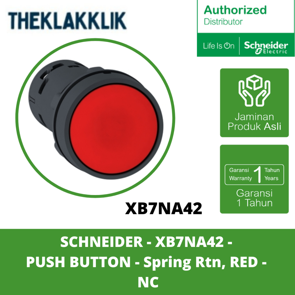 SCHNEIDER - XB7NA42 - ปุ่มกดแบบกด - สปริง Rtn, สีแดง - NC