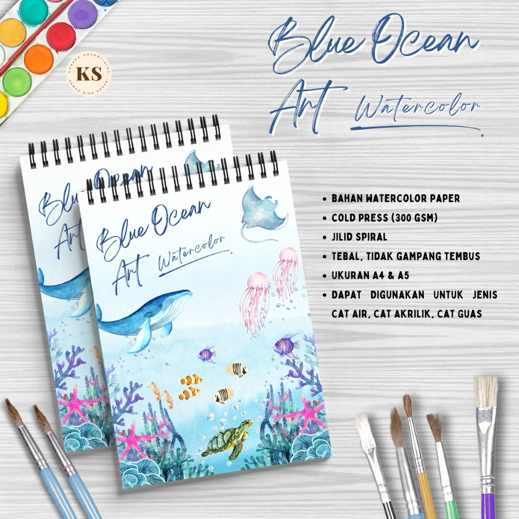 BLUE OCEAN ART กระดาษสีน้ําสมุดสเก็ตช์ภาพสีน้ํา 300 GSM A4 A5 กดเย็น