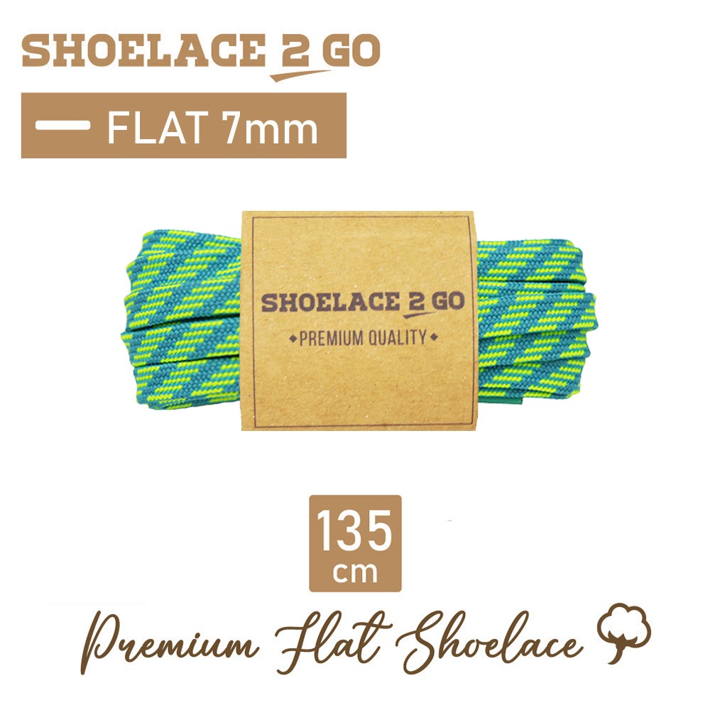 SHOELACE 2 GO FLAT SHOELACES N7B BLUE WITH GREEN STRIPES - 7MM - 135CM