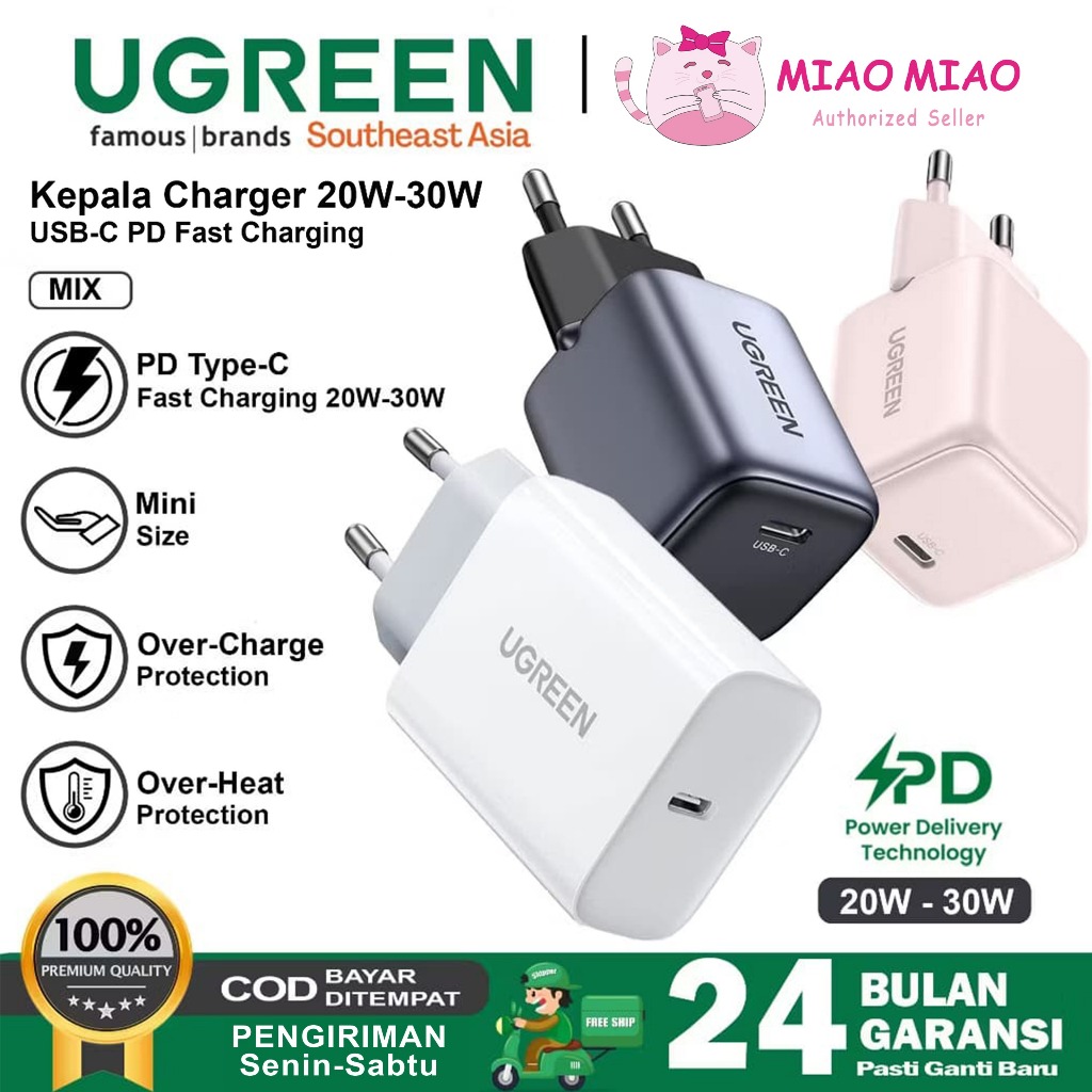 UGREEN PD Type C FAST ชาร์จหัวชาร์จอะแดปเตอร์สําหรับ Samsung Iphone Android 10W 15W 18W 20W 25W 30W 