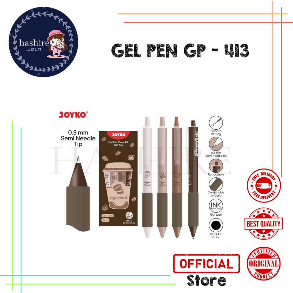 Joyko Gel Pen 0.5mm GP-413 Coffee OClock สีดํา @1Set=4PCs