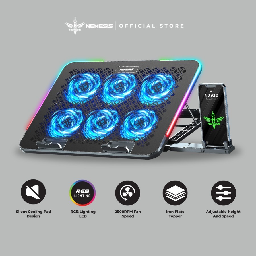 Yk Nemesis WINDTALKER AX1 / AX-1 / AX1 แผ่นทําความเย็น Topper 6 พัดลม RGB พร้อมที่วางโทรศัพท์ Nemesi