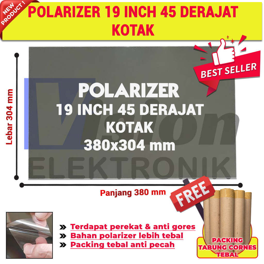 POLARITIZER LCD 19 INCH 45 DEGREE POLAR LCD LED 19 นิ้ว 45 องศา มิติ 380*304 MM BOX
