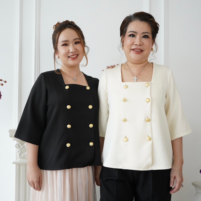 (Victorias Wear House) Ellie Top - Blouse Top 3/4 Sleeve Square Neck Button Live Womens Clothing