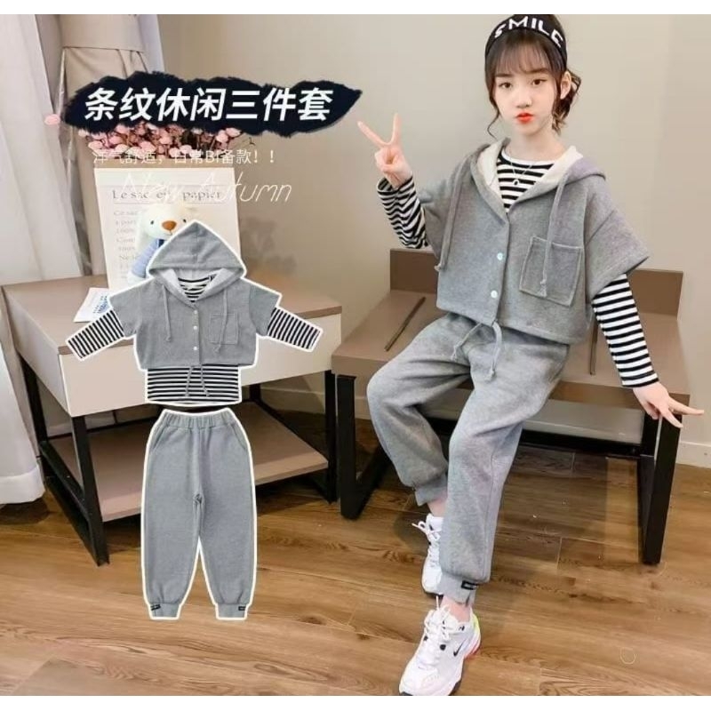 BC14 3IN1 GREY STRIPE SET SIZE 140,150