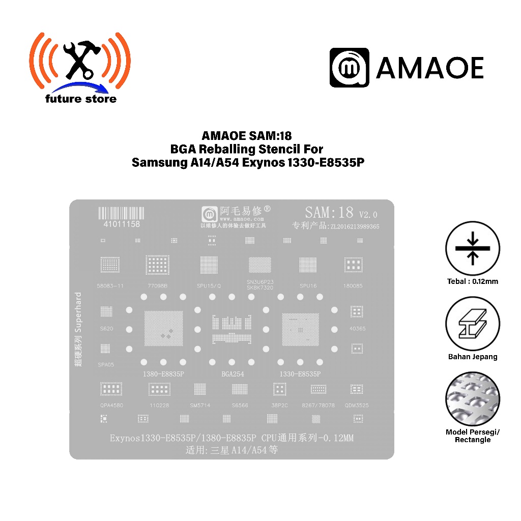 AMAOE SAM:18 V2 ORIGINAL IC MOLD - Exynos CPU IC MOLD 1330-E8535P - BGA Reballing Stencil สําหรับ Sa