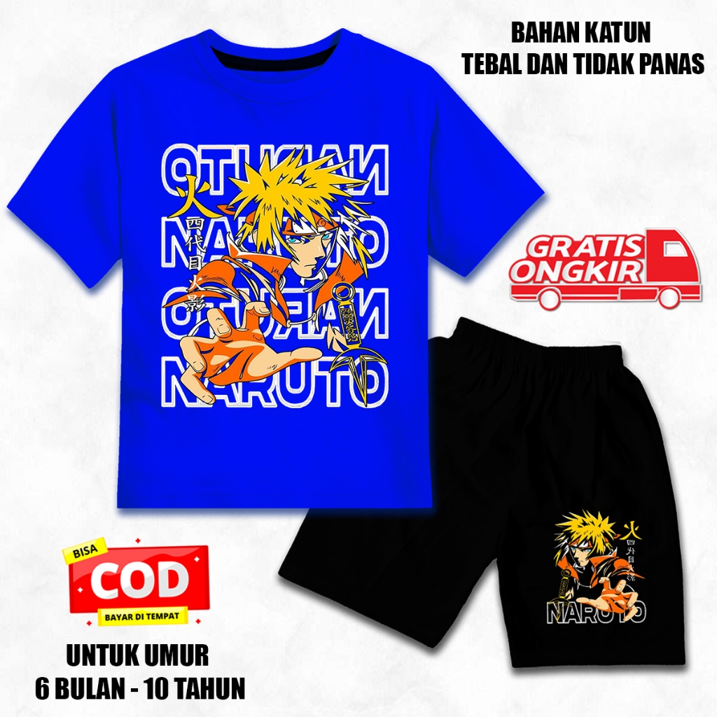 KATUN ชุดเด็กแขนสั้นอายุ 6 เดือน - 10 ปี นารูโตะ โมติฟ เนื้อคอตตอนพรีเมี่ยม 4 ชิ้น งานสกรีน DTF สีดํ