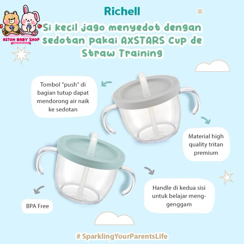 Richell Axstars Straw Training Mug - Richell Cup De Mug Axstars - Baby Cup