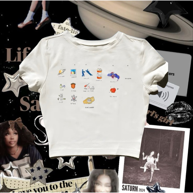 CropTop Sza Saturn CropTee Style Vintage Y2k