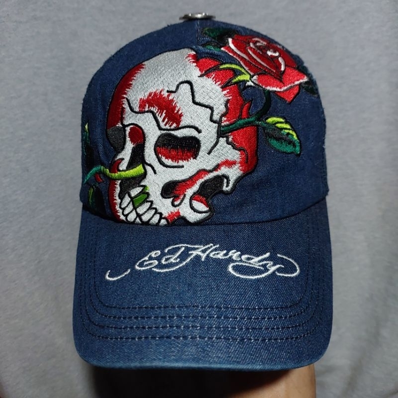 Ed HARDY SKULL & ROSE trucker หมวกสีกรมท่า original RARE ITEM