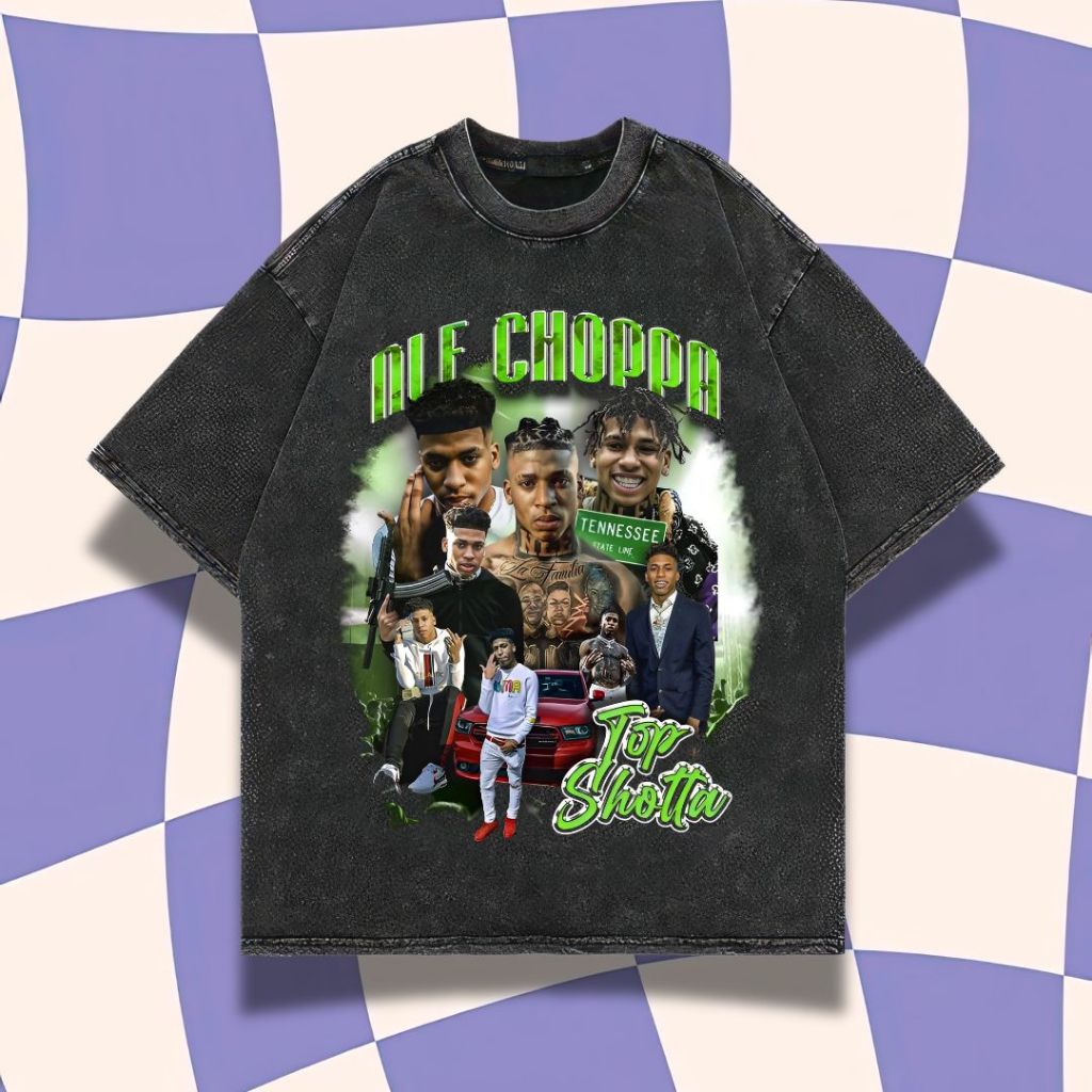 เสื้อยืดโอเวอร์ไซส์สีม่วง Haze "LE Choppa Top Shotta" | ล้างหิน | เสื้อยืด NLE Choppa | เสื้อยืดแร็ป