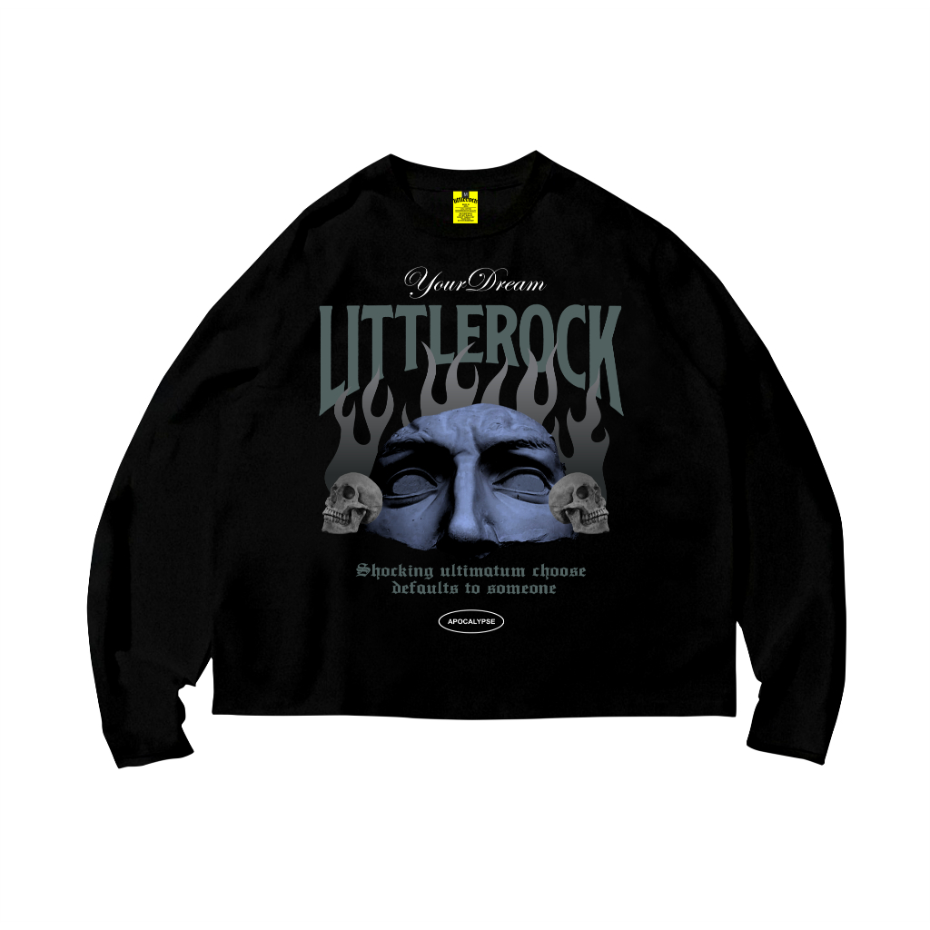 เสื้อแขนยาวทรงกล่อง | มีน้ําหนัก | เสื้อยืดแขนยาว Skena | "Apocalypse" Black By: เสื้อผ้า Littlerock