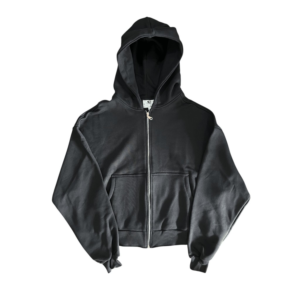 PerryFee - Boxy Zipper Hoodie ขนาดใหญ่สีดํา / Boxy Oversize Hoodie / Boxy Hoodie / Oversize Boxy Zip