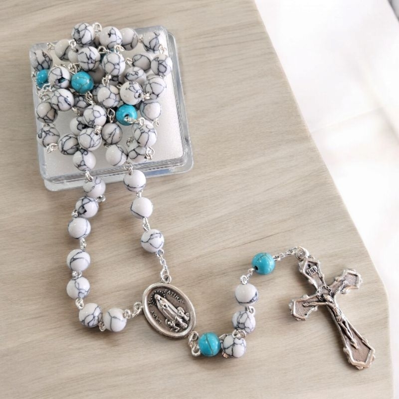 ลูกประคํานําเข้าอิตาลี Howlite Stone Center Fatima 8mm