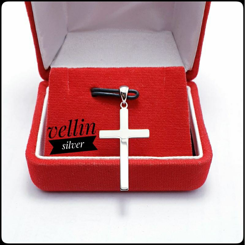 PLAIN CROSS PENDANT 925 SILVER WHITE GOLD PLATED / ของแท้ 925 SILVER CROSS PENDANT / LT123