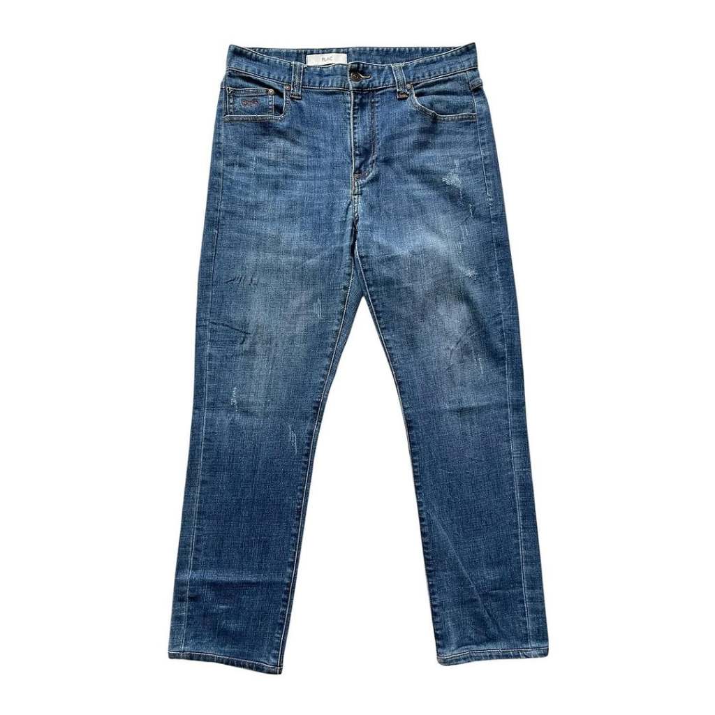 Plac DENIM BERLIN SLIM STRAIGHT INDIGO BLUE DISTRESSED JEANS (32)