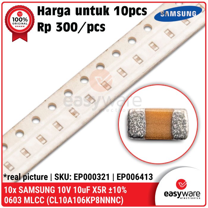 10x ตัวเก็บประจุ SMD S4msung 10uF ±10% 10V X5R 0603 MLCC CL10A106KP8NNNC ตัวเก็บประจุเซรามิกหลายชั้น