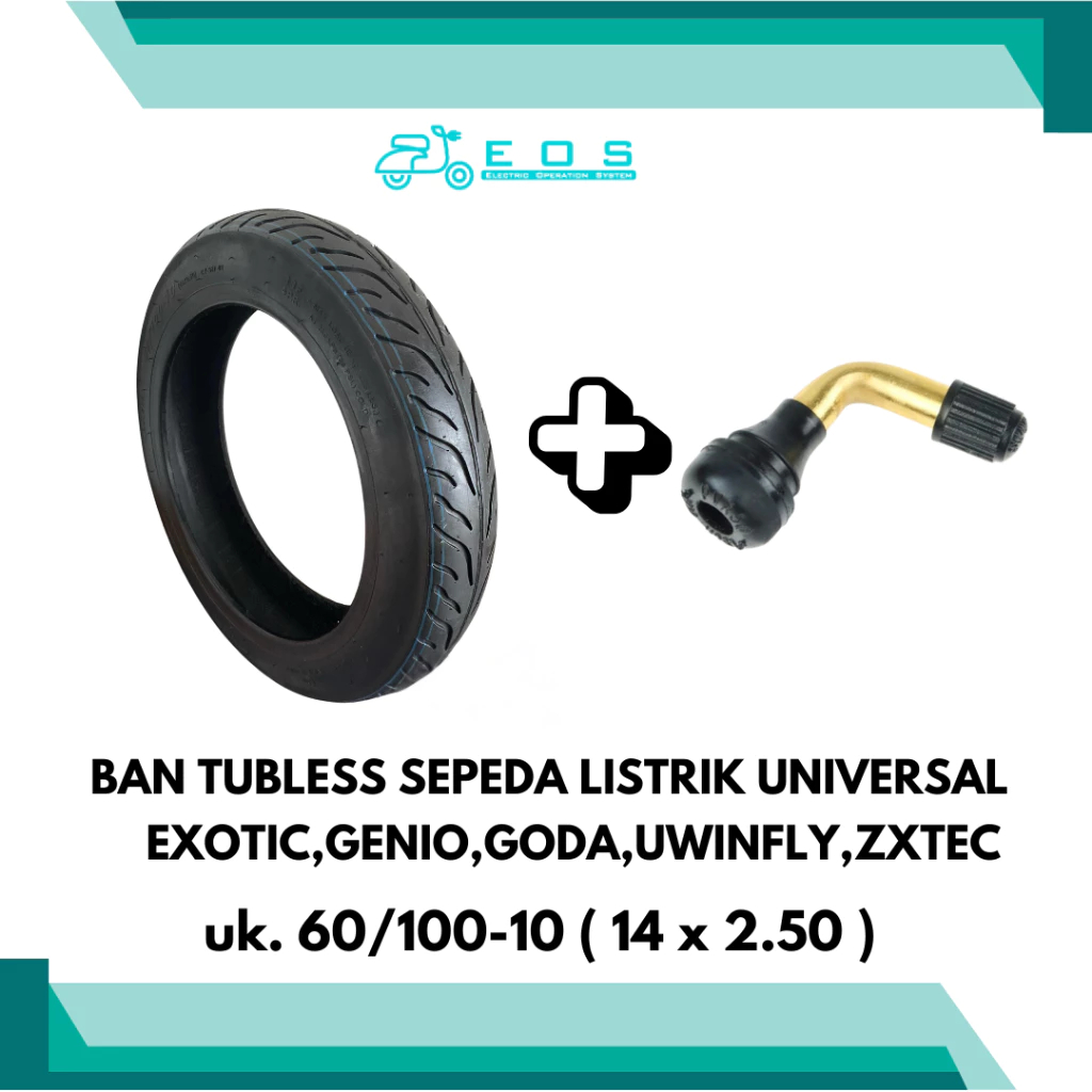 Universal Tubeless Electric Bike Outer Tyre Plus Valve 14 x 2.5 หรือ 60/100-10