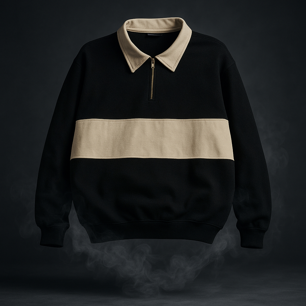 LASTKISS Classic Polo Half Zip Rugby Basic Sweater – Black & Khaki