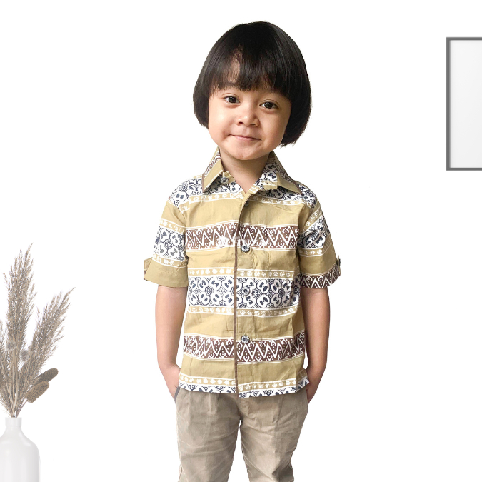 KAMEJA BATIK HUZA - เสื้อเชิ้ตแขนสั้นแขนสั้นของ CHILDRENS AXCEL HEM