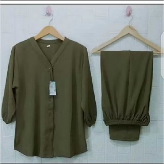Setelan Andin Kancing Jumbo XL.XXL.XXXL LD.110.120 130CM Set Andin kancing Baju Celana full Karet Polos Jumbo Setelan Wanita Dewasa