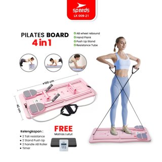 SPEEDS Papan Pilates Papan Perut Latihan Perut Aerobik 4in1 Push Up Ab Wheel Fitness Multifungsi 009-21