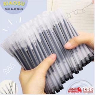 [BISA COD] 50-100 PCS Pulpen Gel Hitam, Bolpoin Hitam 0.5 mm, Pulpen Buram Transparan, Alat Tulis Kantor, Alat Tulis Sekolah