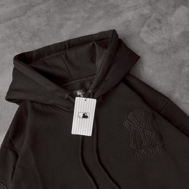 MLB NY Hoodie Embroid สีดําปักโลโก้เสื้อกันหนาวผู้ชายผู้หญิง Premium Full Tag