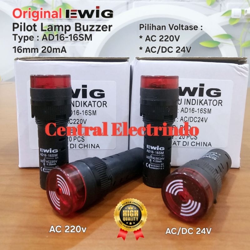 Pilot Lamp Buzzer LED 16mm AC 220V & AC/DC 24V EWIG