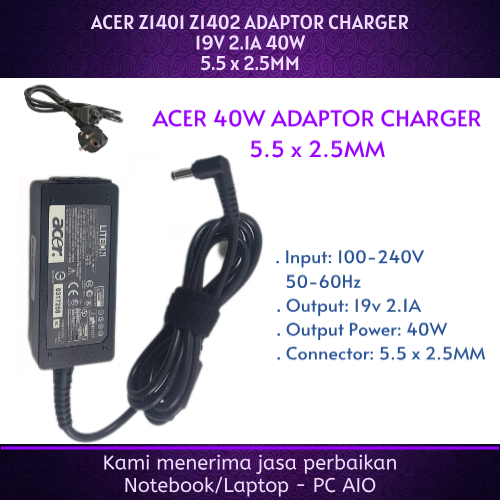 ACER 19v 2.1a Z1401 Z1402 Z3-451 5.5x2.5mm 40W Original Charger Adapter