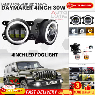 Autolume Lampu Foglamp LED 4 Inch | 3 Lensa Full Ring | 2 Warna (Putih & Kuning) | 60W | Cocok untuk  Off-Road, Motor, Mobil& Jeep Wrangler
