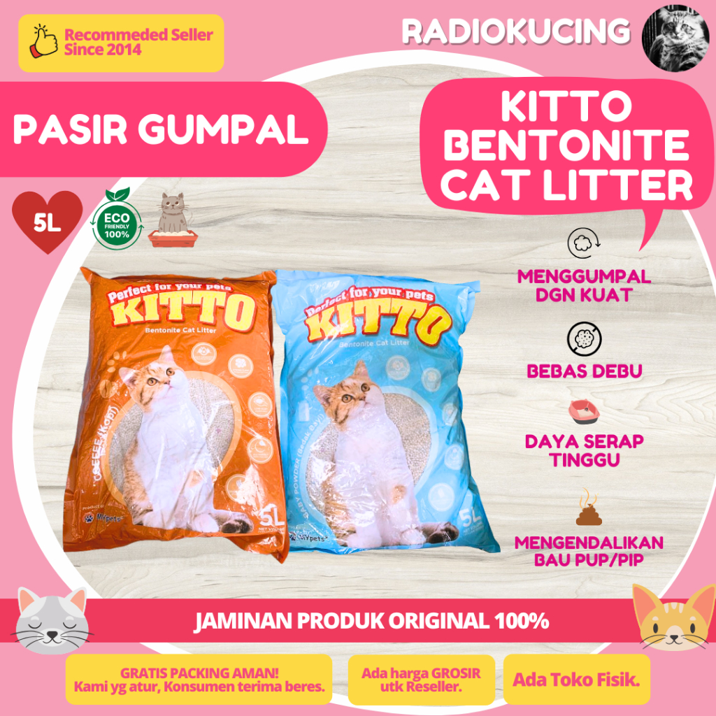 KITTO ทรายแมว 5 lt ทรายแมว Bentonite Scented Clumping Sand [JUWIES RADIO Kucing]