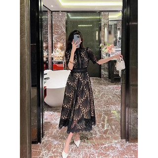 [ADA SIZE JUMBO] D1722 GWANSIK KOREAN STYLE BRUKAT CROCHET VINTAGE MIDI DRESS NATAL PESTA ELEGAN