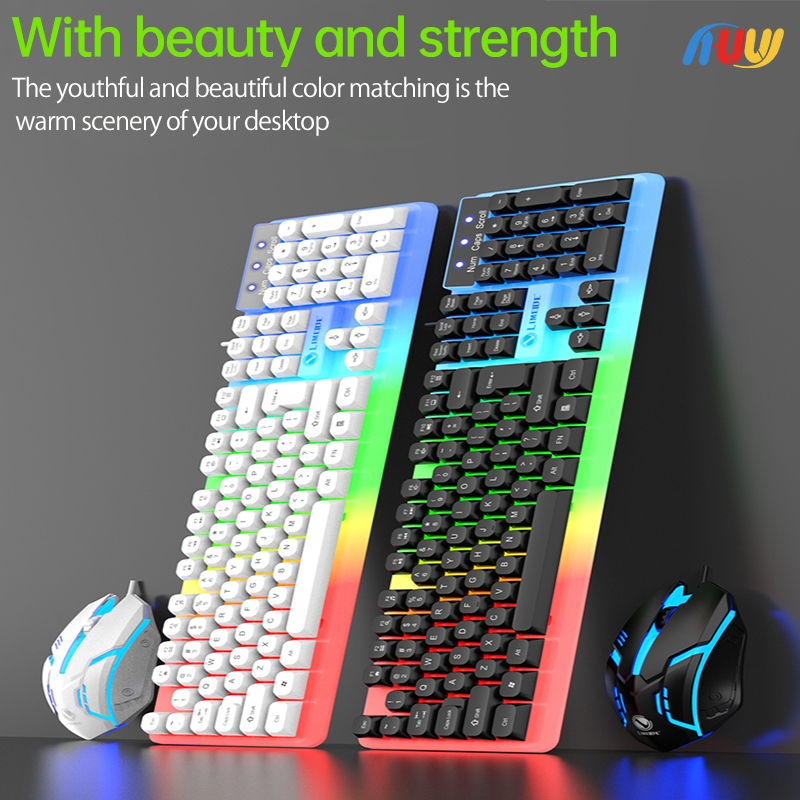 TOMBOL HUW K98/K21/K25 LED Gaming Keyboard กันน้ํา RGB Gaming Keyboard คีย์บอร์ดและเมาส์พกพาไฟ RGB ม