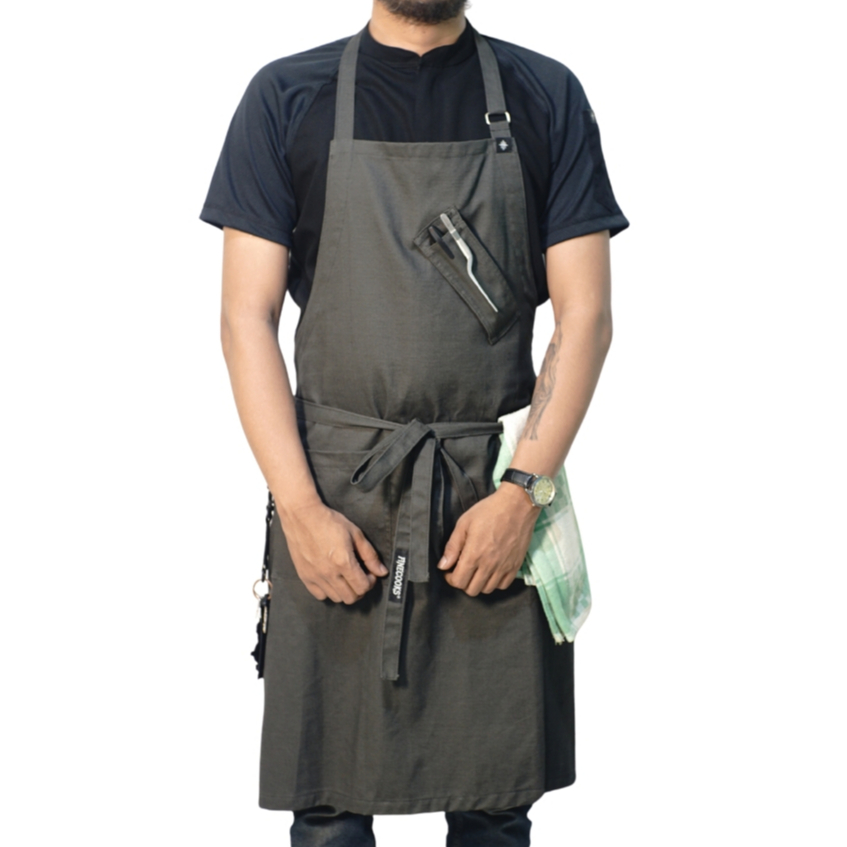 Finecooks - ผ้ากันเปื้อนเอี๊ยม - ผ้ากันเปื้อนทําอาหารผ้าใบสิ่งทอลายทแยงของ Moonlite Chef