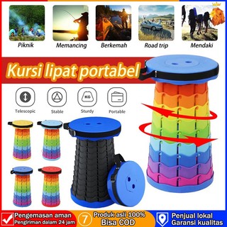 Kursi Lipat Teleskopik Portabel Beban 200kg Outdoor Indoor Portable Bulat  Folding Camping Bangku