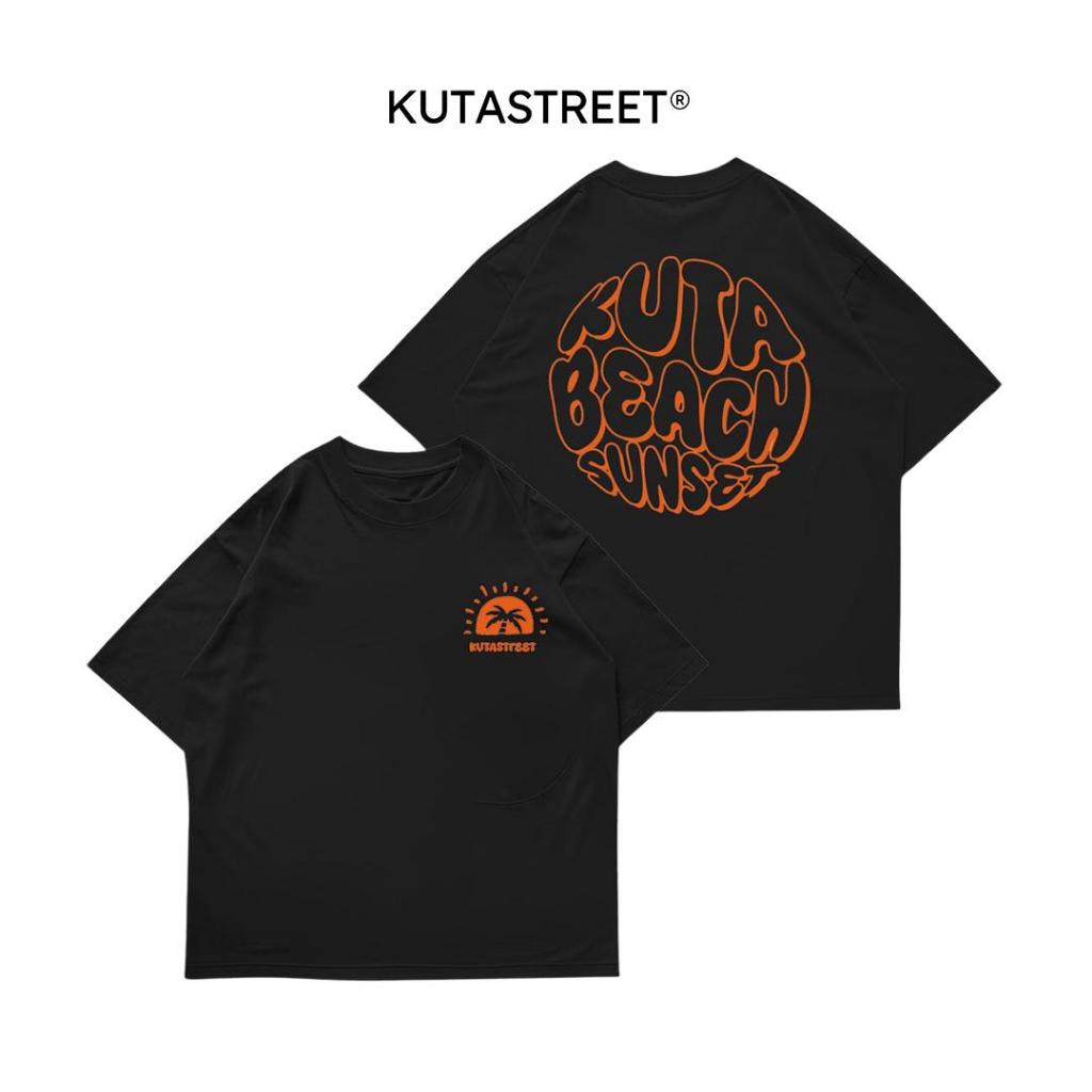 KUTASTREET - Kuta Beach Sunset Design เสื้อยืดขนาดใหญ่สีดํา