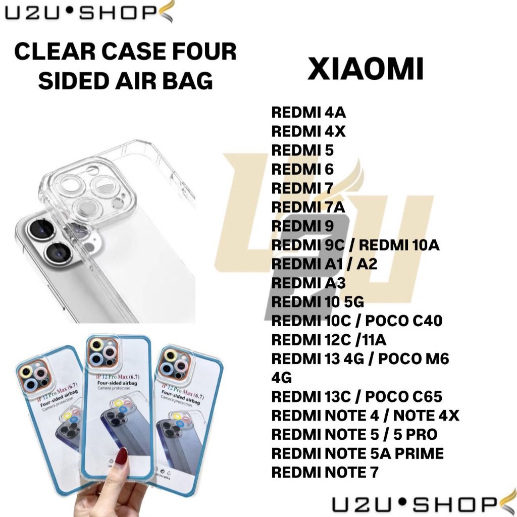 เคสใสด้านข้างถุงลมนิรภัย REDMI 4A 4X 5 6 7 7A 9C/10A A1/A2 A3 10 5G 10C 12C/11A 13 4G 13C NOTE 4/4X 