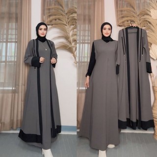 Arumi Set Abaya Outer Dan Inner Premium Muslim Gamis Wanita Lebaran Dewasa Remaja Lembut Basic Turki