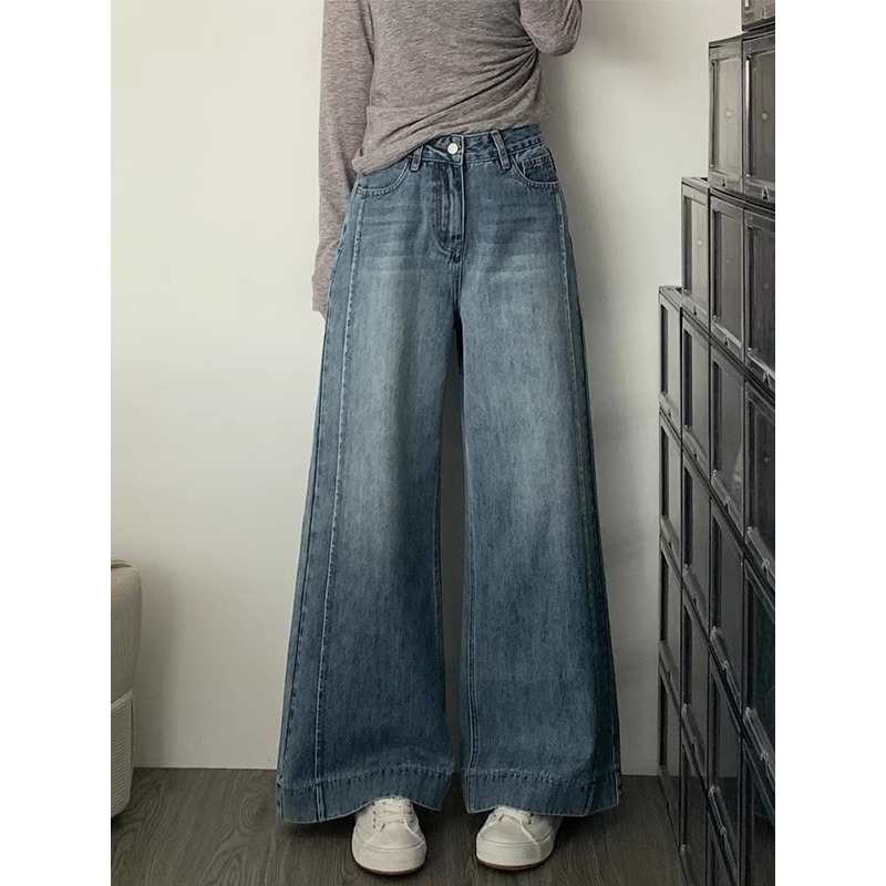 YOYO- Real picct Womens Long Highwaist Baggy Jeans สไตล์เกาหลี