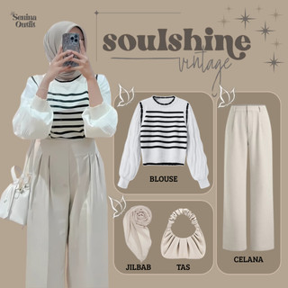 Outfit Wanita Kekinian Korean Style ( Atasan Rajut + Celana + Jilbab + Shoulder Bag ) One Set - SO49