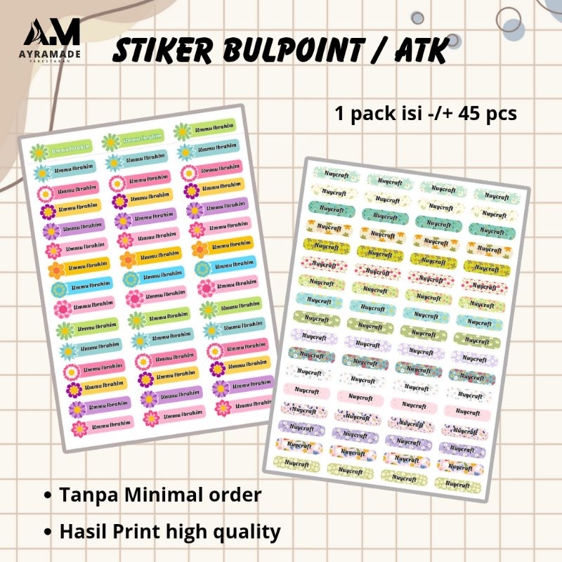 PEN NAME STICKERS / NAME LABEL STICKERS / BALLPIN / PEN / ATK