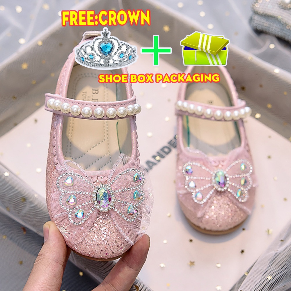 ฟรี CROWN BOX Elegant Girls PARTY รองเท้าแตะขนาด 26 - 33 CHRISTMAS PARTY รองเท้า GLITTER BLING BLING
