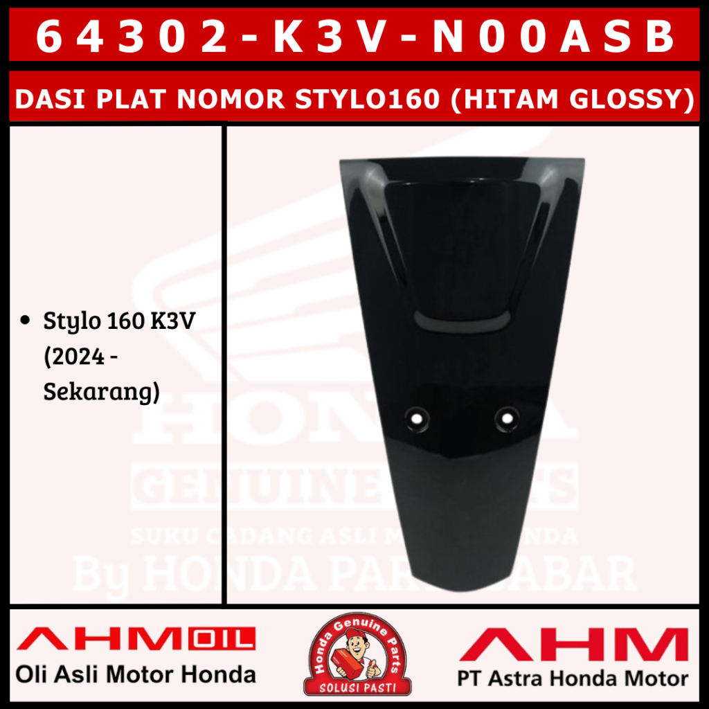 Stylo160 K3V Front Number Plate Tie (Glossy Black) 64302K3VN00ASB