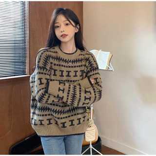 Sweater Pullover Leher Bulat Jacquard Longgar Yang Chic Untuk Wanita - Atasan Korean Style Oversize