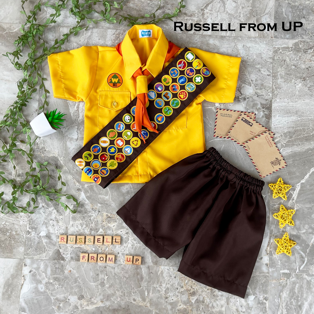 Azzafran - Russell Film UP เครื่องแต่งกายเด็กชุดคอสเพลย์ตัวละครลูกเสือน่ารักเด็กชายวัสดุที่สะดวกสบาย