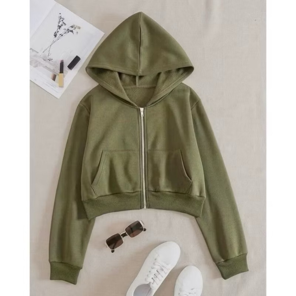 Hot Product Crop Zipper Basic Plain Fleece Hoodie Jacket
