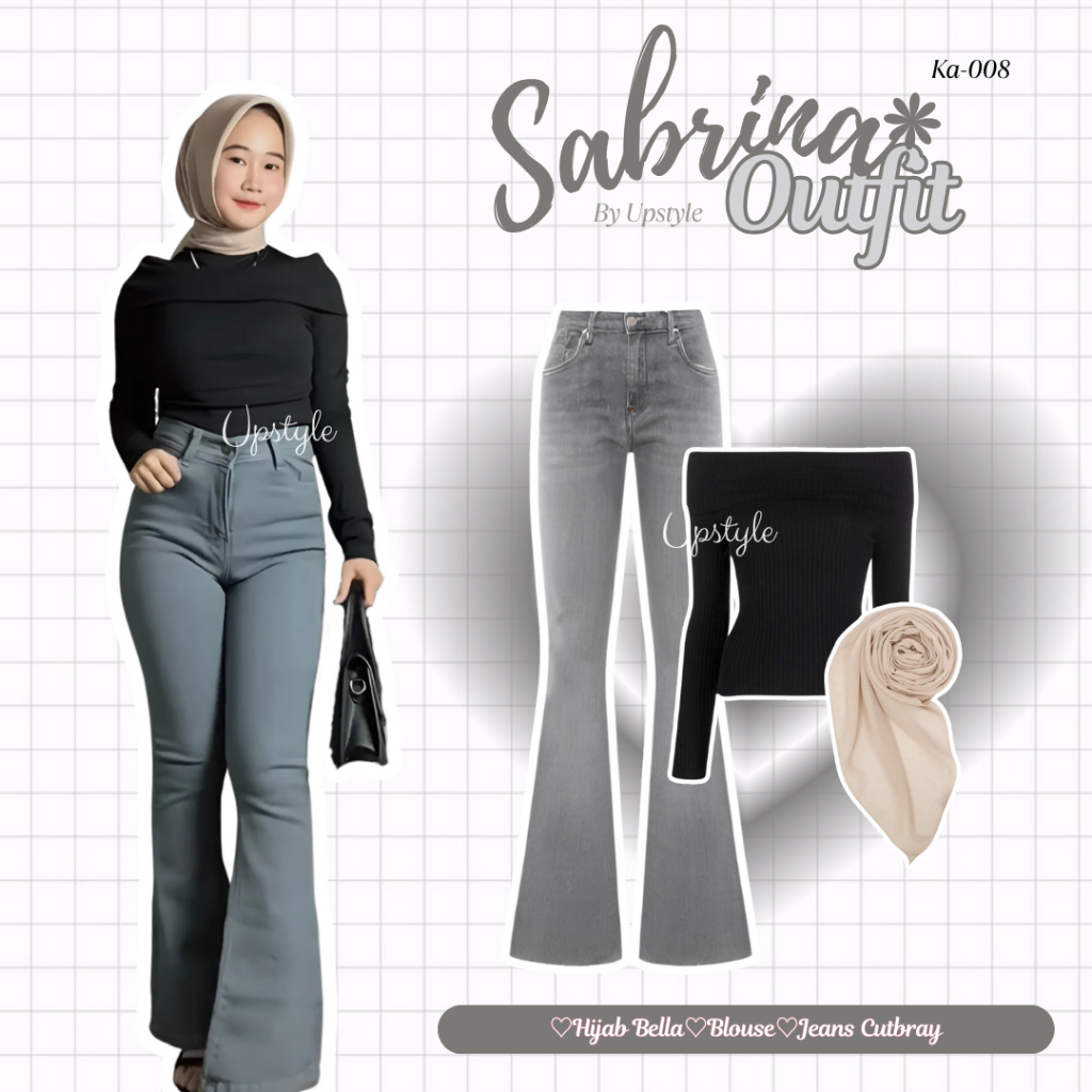 Upstyle - Sabrina Outfit 3in1 อินเทรนด์สไตล์เกาหลี (เสื้อ Sabrina + กางเกง Cutbray + Bella Square) ช